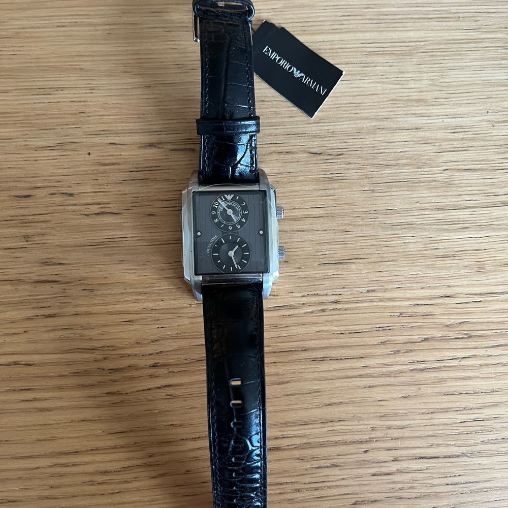 Emporio Armani Dual Dial Black Leather Watch